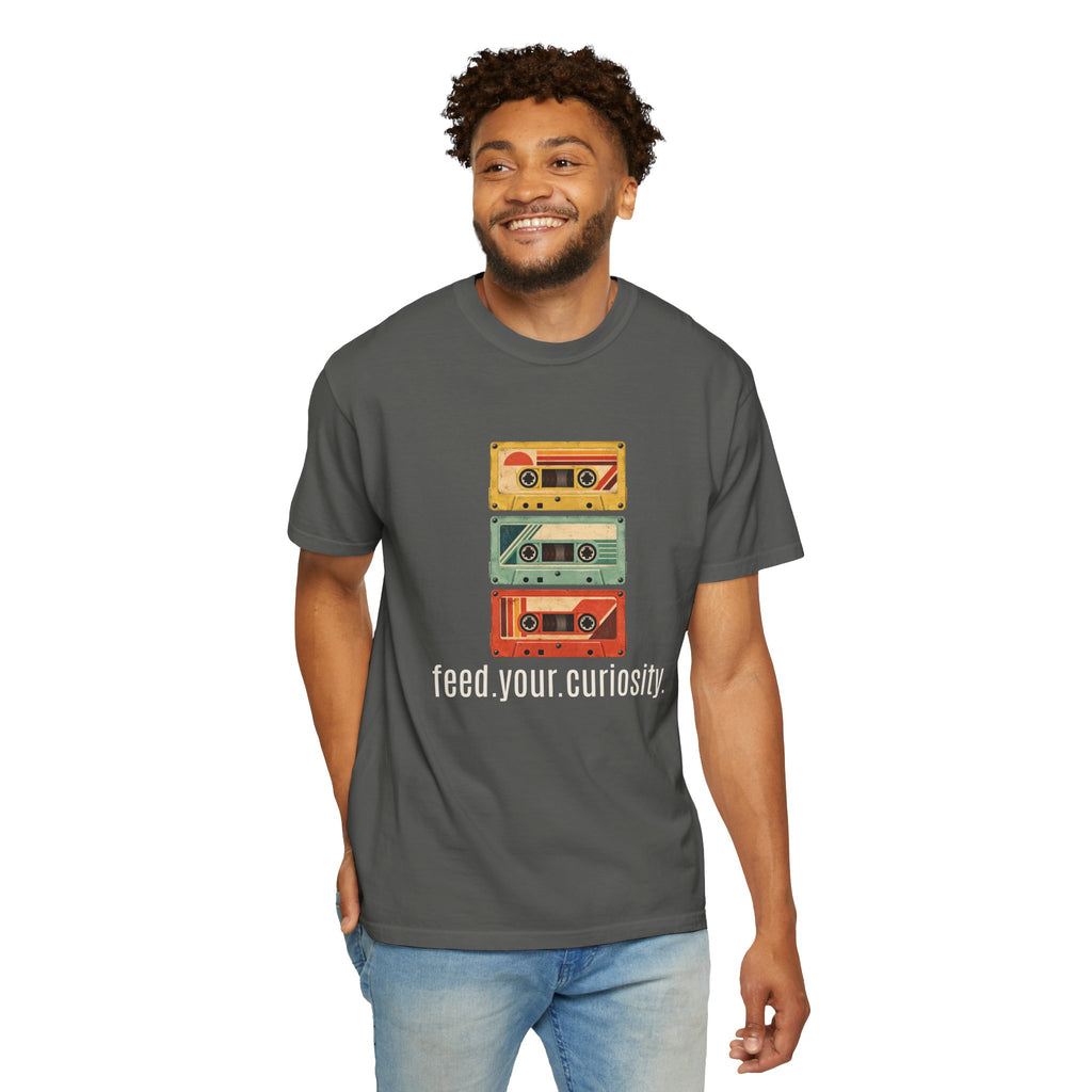 T-Shirt — Vintage Cassette Stack “feed.your.curiosity.” Retro Music Tee — view 6