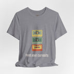 Feed Your Curiosity retro cassette tape graphic T-shirt — product view 2