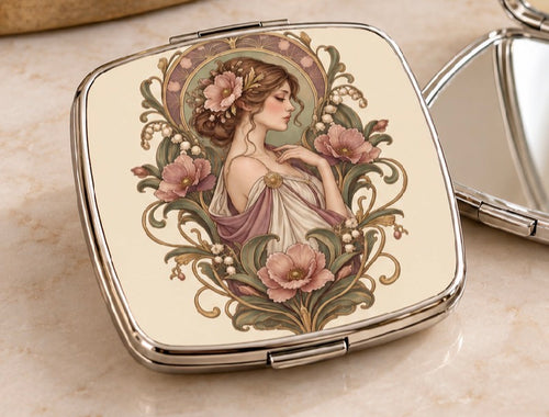 Art Nouveau Botanical Lady Pocket Mirror — product image 2
