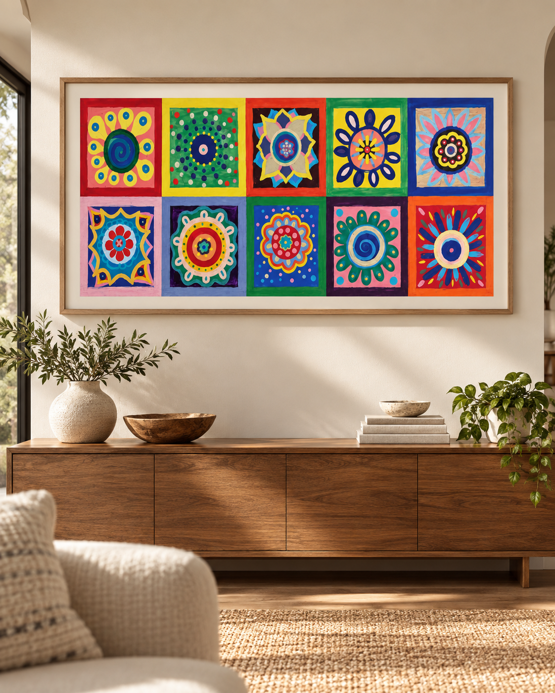 Folk Bloom Mandala Grid | Colorful Folk Wall Art — product image 2