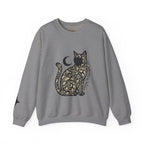 Gothic Botanical Cat Sweatshirt | Crescent Moon, Ornate Florals