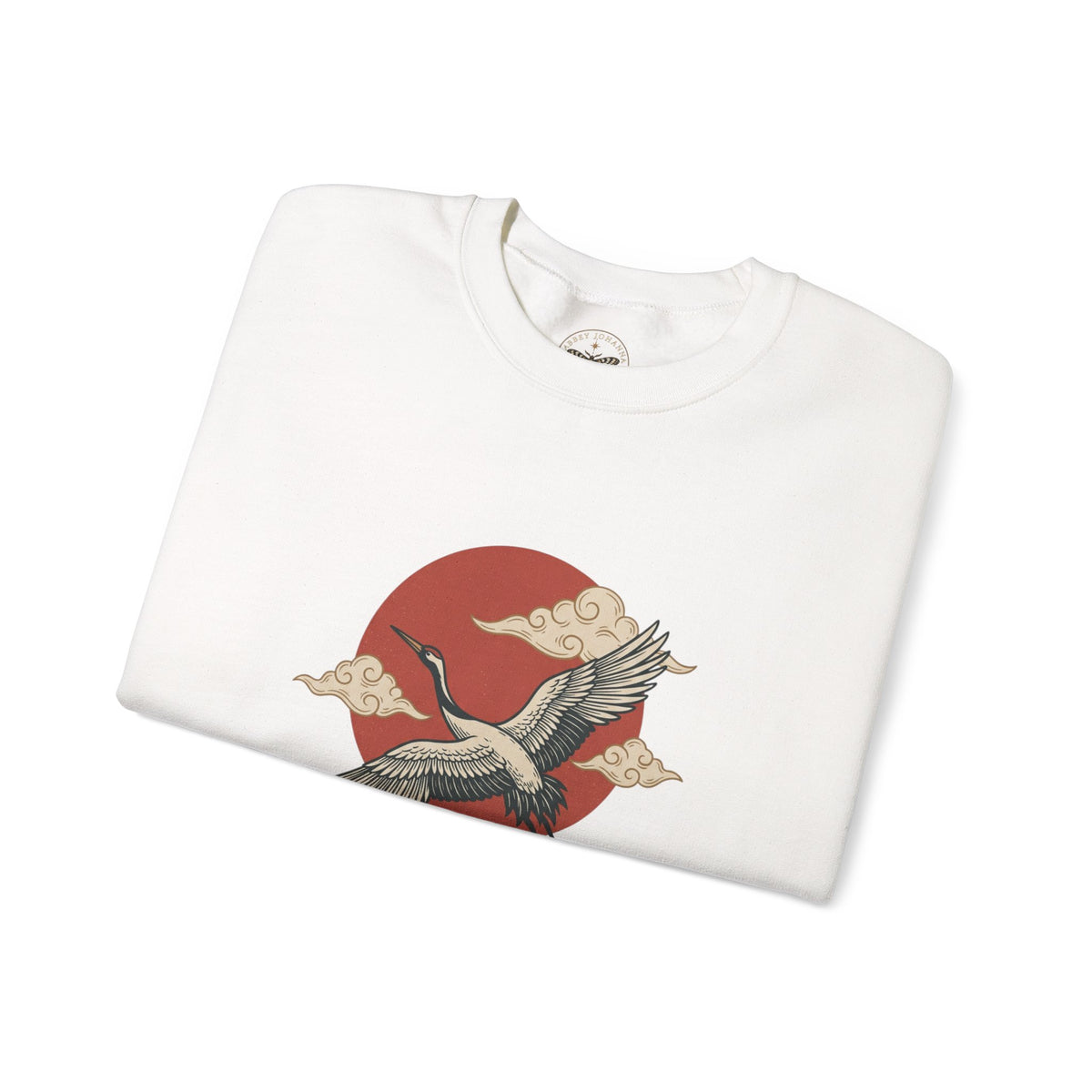 Traditional Tattoo-Style Crane Illustration Sweatshirt | Vintage Flash, Limited Palette — view 19