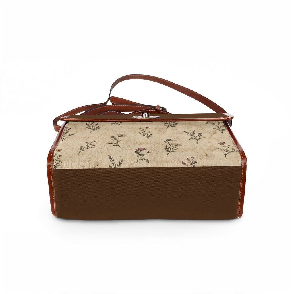 Vintage-Inspired Satchel Bag — Floral Accent, Leather Trim Waterproof Canvas Shoulder Bag — view 4