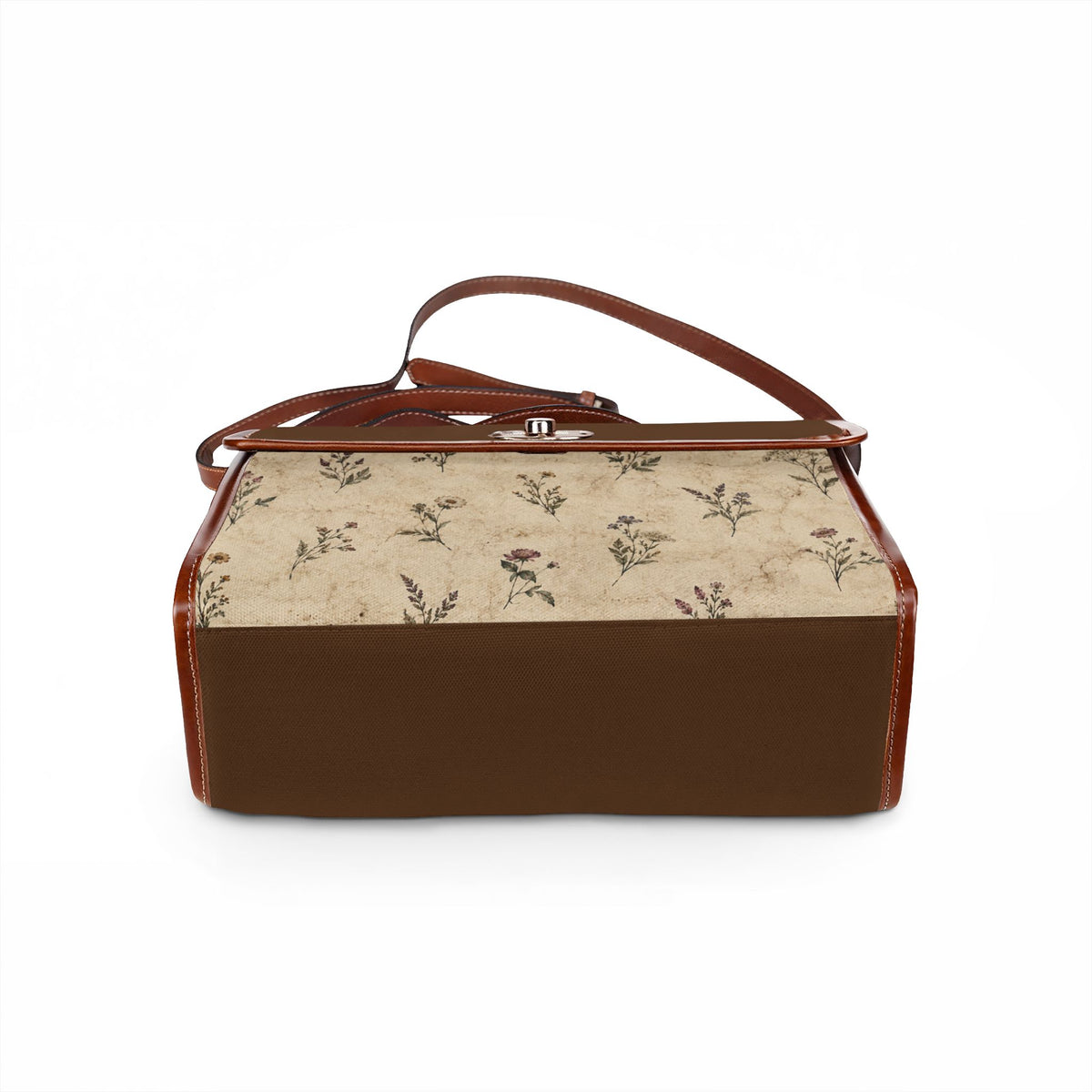 Vintage-Inspired Satchel Bag — Floral Accent, Leather Trim Waterproof Canvas Shoulder Bag — view 4
