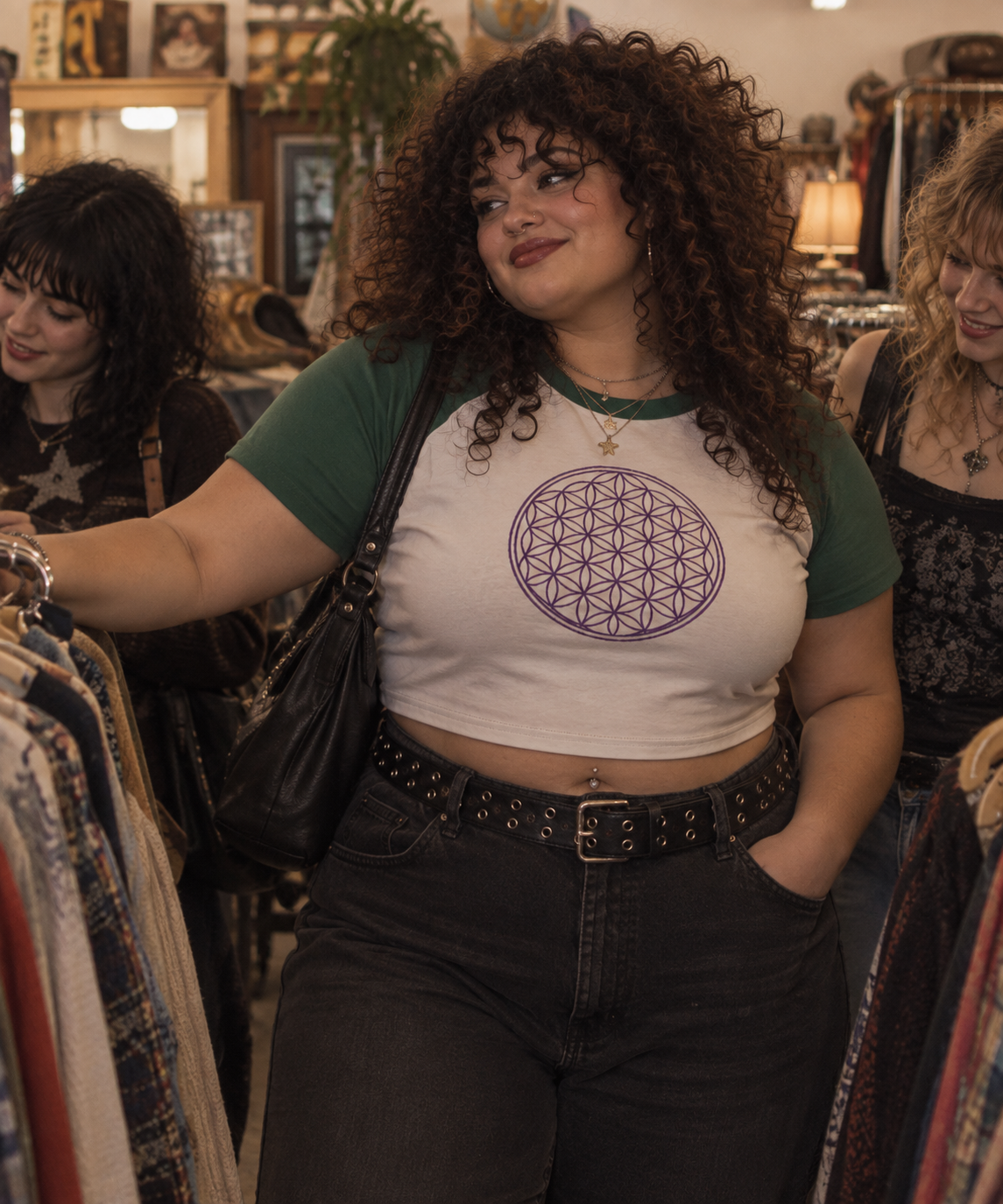 Flower of Life Sacred Geometry- Fitted Baby Tee — view 3
