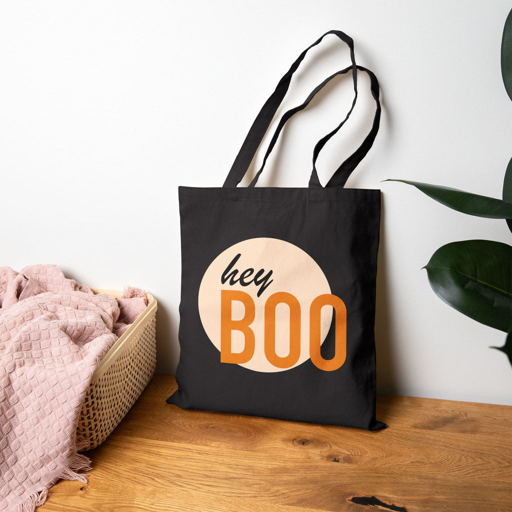 Hey Boo Cotton Tote — Cute Retro Halloween Reusable Bag — view 3
