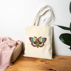 Mothy Moth cotton canvas tote with colorful botanical moth artwork by Abbey Johanna.