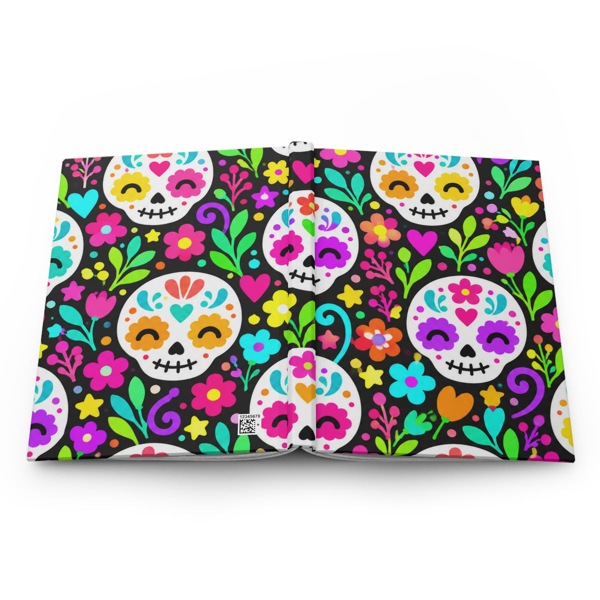 Day of the Dead sugar skull hardcover lined journal with colorful floral design — product view 3