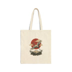 Vintage crane canvas tote with traditional tattoo-inspired bird and sun artwork — product view 3