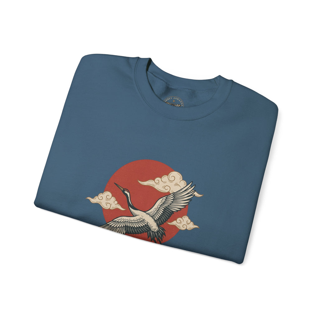 Traditional Tattoo-Style Crane Illustration Sweatshirt | Vintage Flash, Limited Palette — view 73