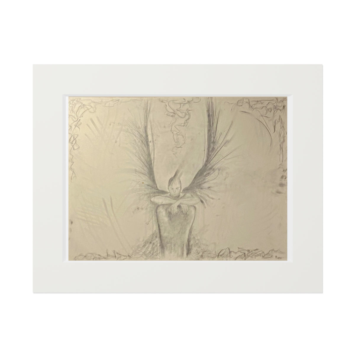 The Guardian — Giclée Fine Art Print with Passepartout | Original Charcoal Artwork
