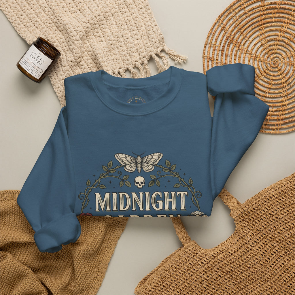 Midnight Garden botanical crest Sweatshirt | Gothic botanicals, floral skull motif — view 9
