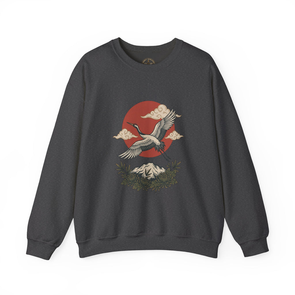 Traditional Tattoo-Style Crane Illustration Sweatshirt | Vintage Flash, Limited Palette — view 7