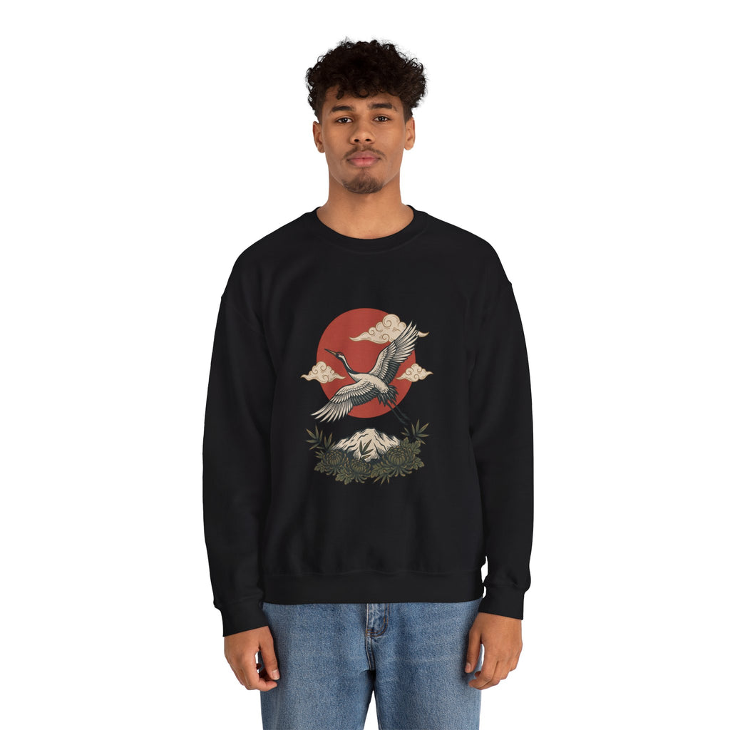 Traditional Tattoo-Style Crane Illustration Sweatshirt | Vintage Flash, Limited Palette — view 31