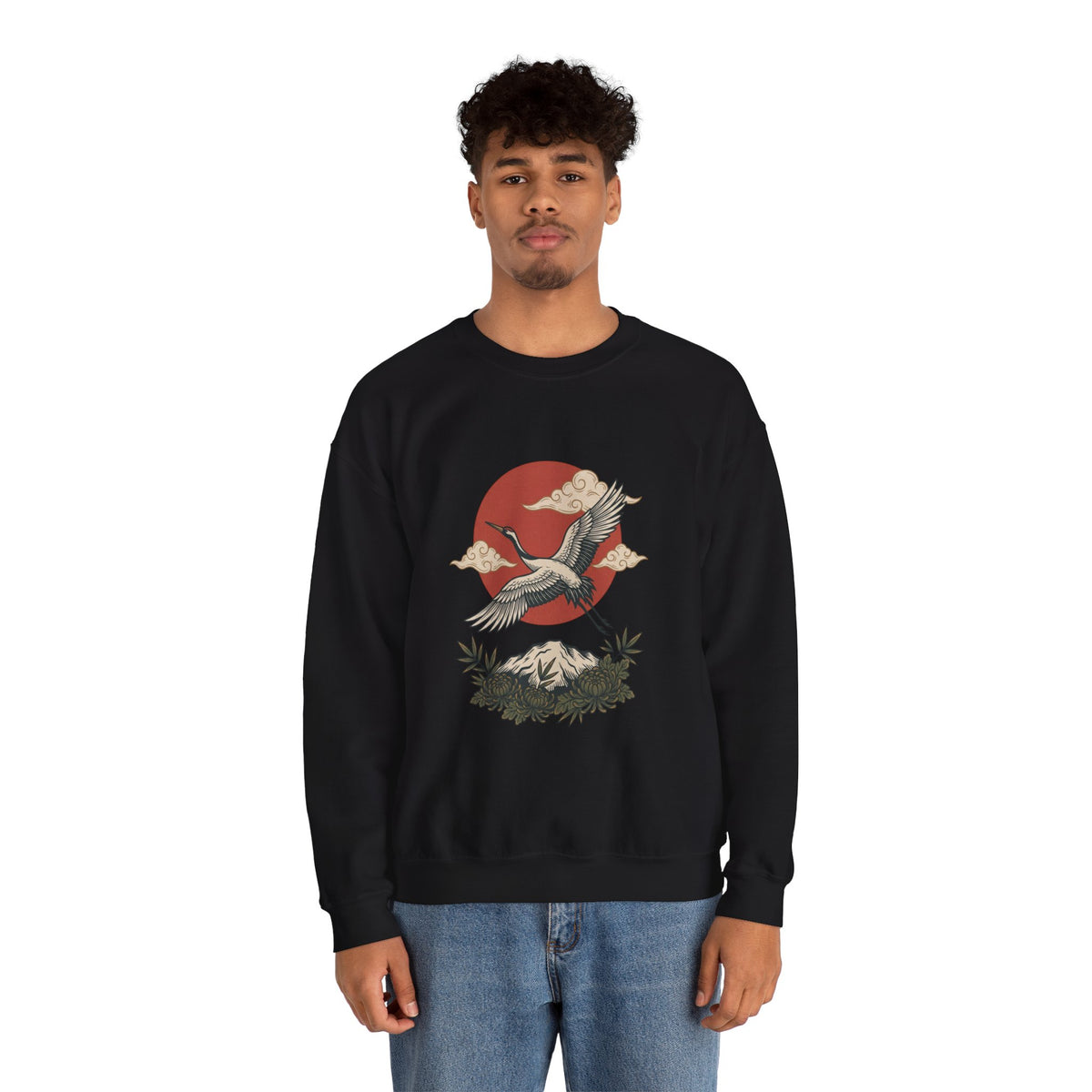 Traditional Tattoo-Style Crane Illustration Sweatshirt | Vintage Flash, Limited Palette — view 31