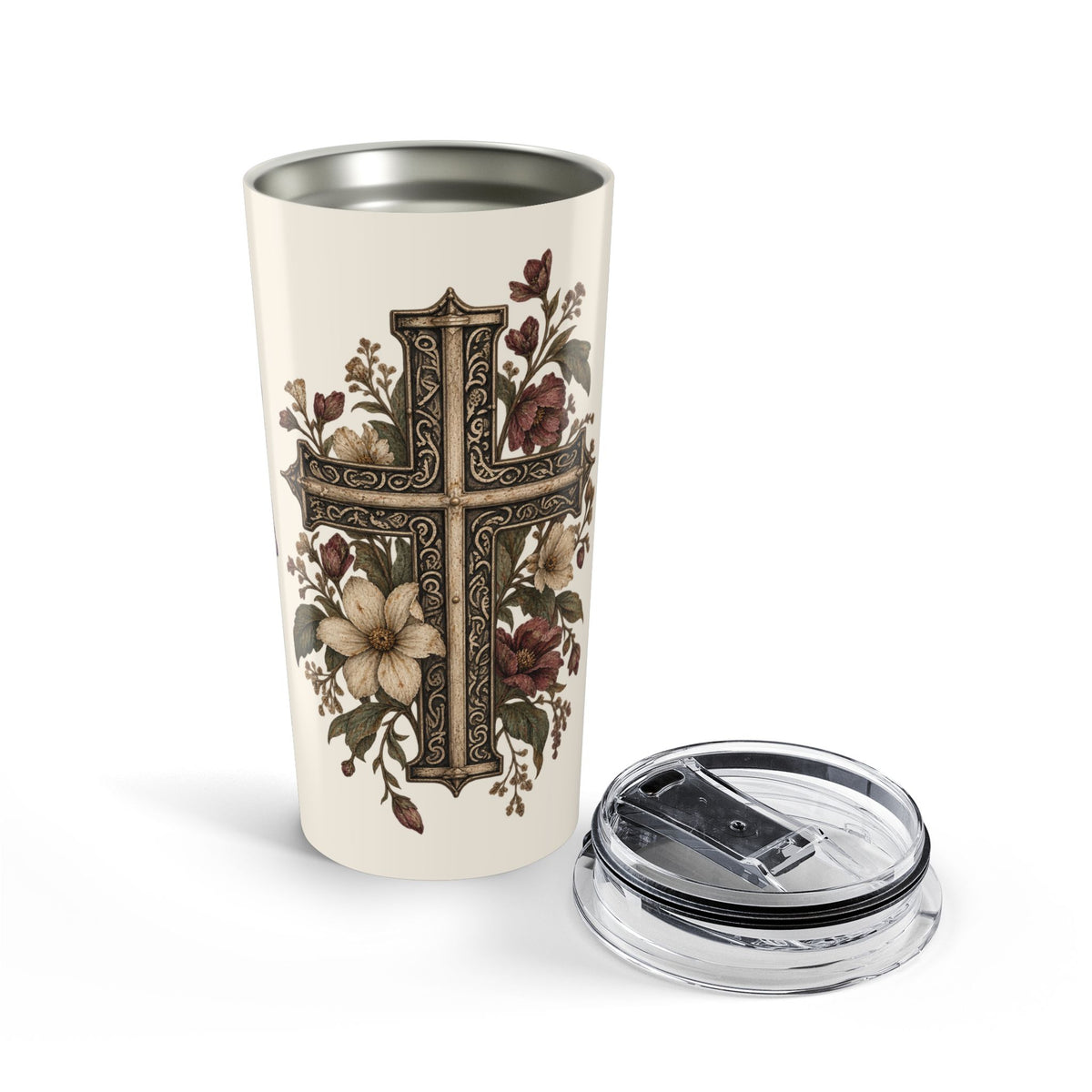 Still Your Mind — Christian Cross Floral Tumbler 20oz | Abbey Johanna