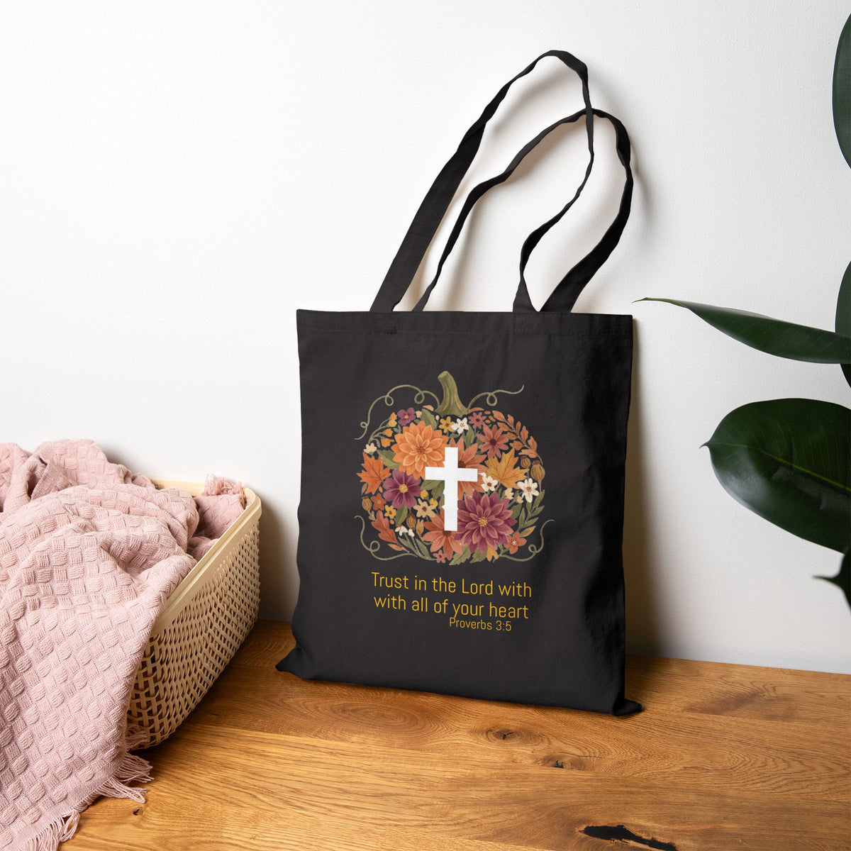 In Him I Trust Pumpkin Floral Cross Tote | Christian Autumn, Fall Faith — view 9