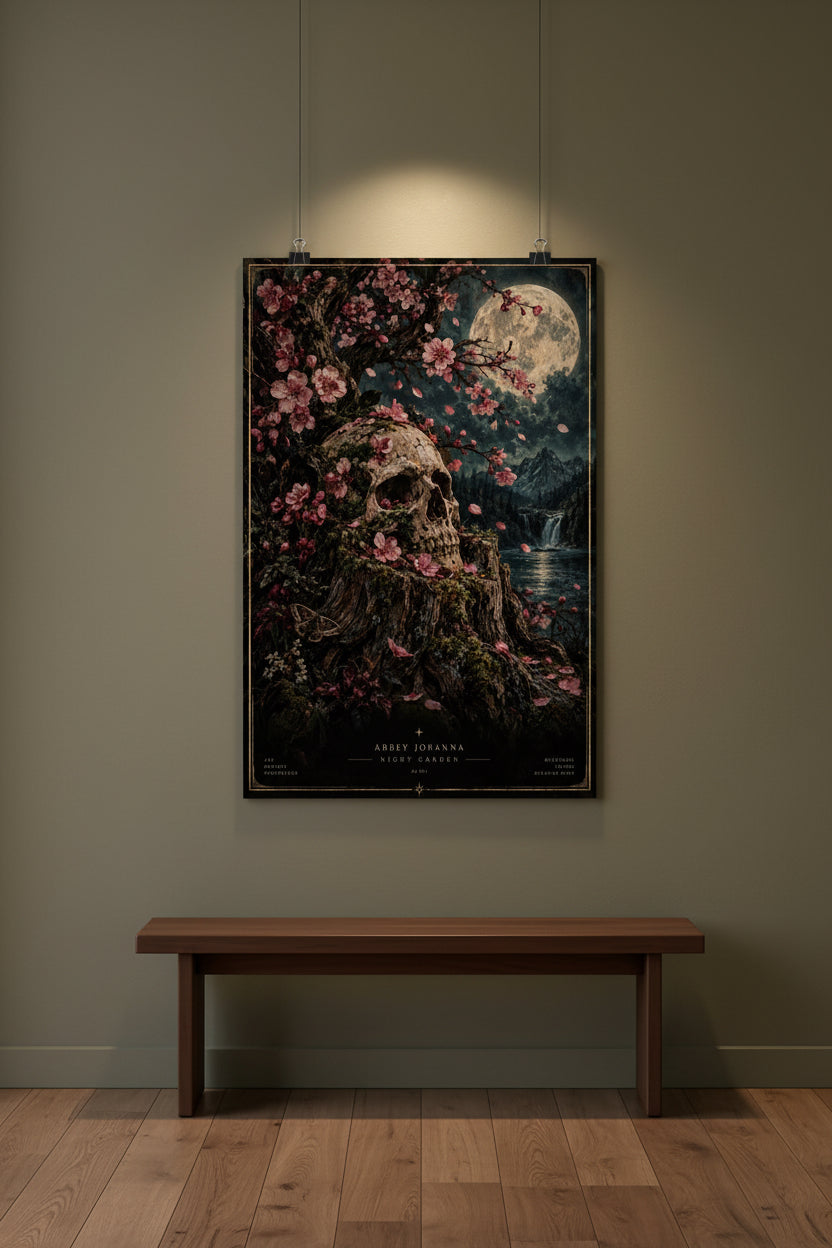 Gothic Sakura Skull Garden Art Print | Night Garden No. 001