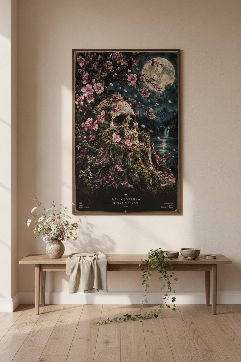 Gothic Sakura Skull Garden Art Print | Night Garden No. 001