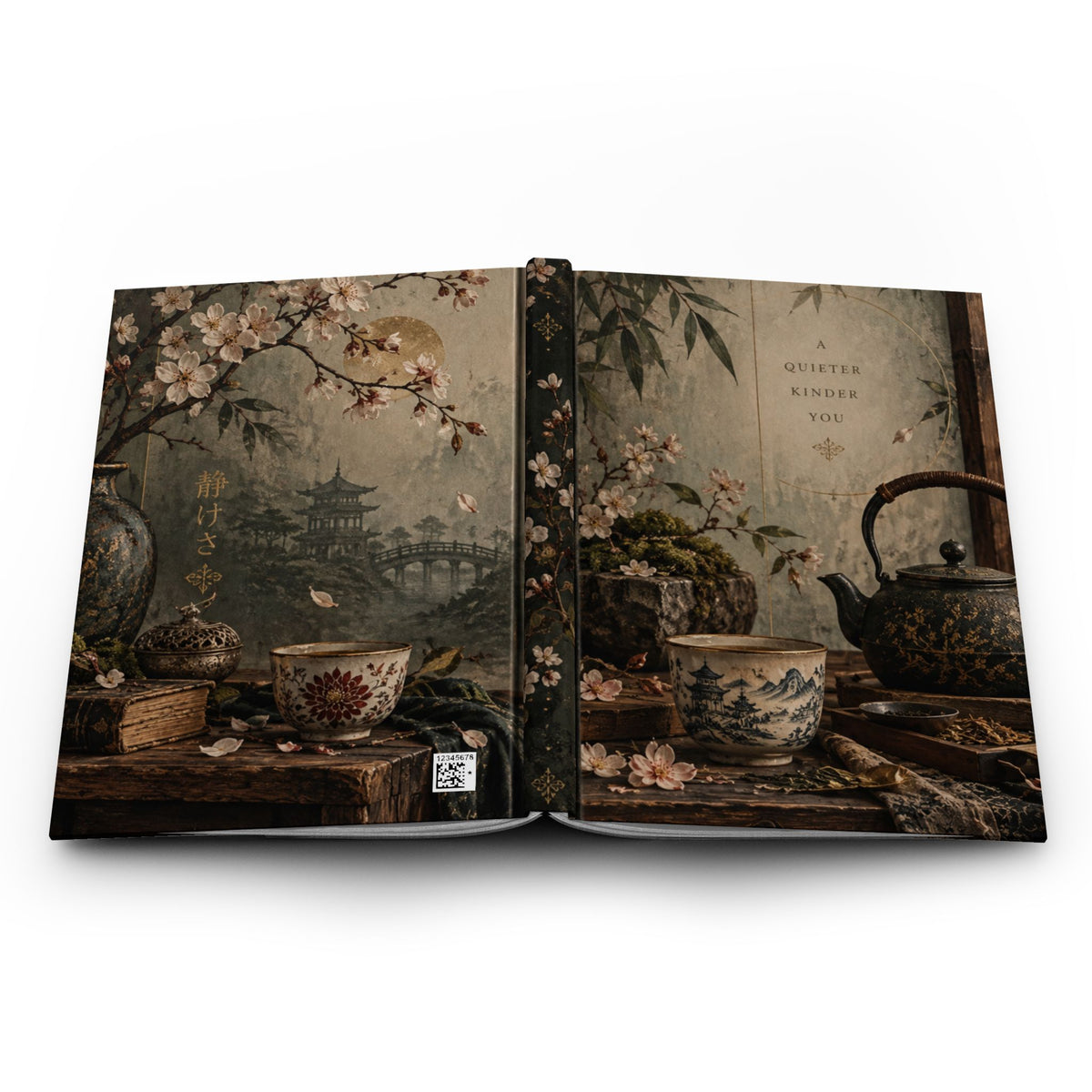 Vintage Tea Still Life Hardcover Journal — 'Quieter, Kinder, You' Matte Notebook — view 5