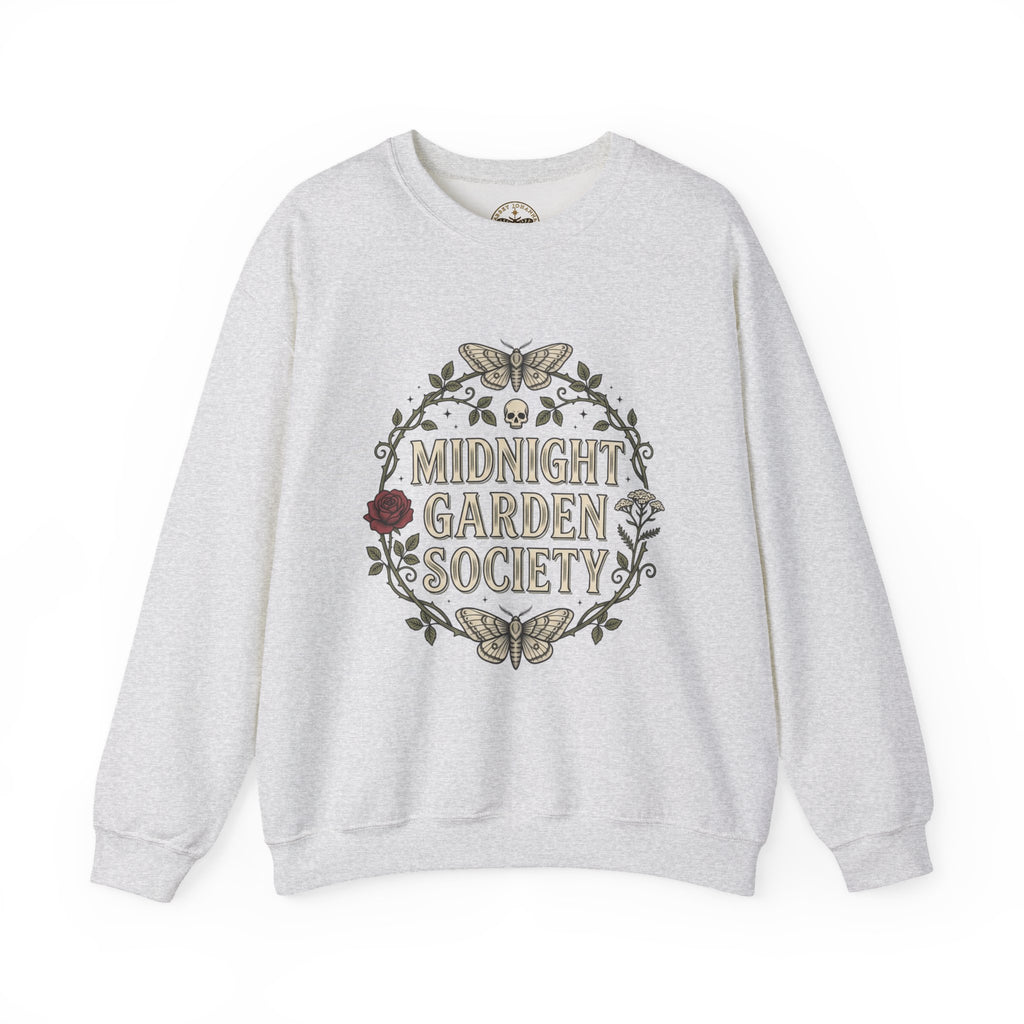 Midnight Garden botanical crest Sweatshirt | Gothic botanicals, floral skull motif — view 7