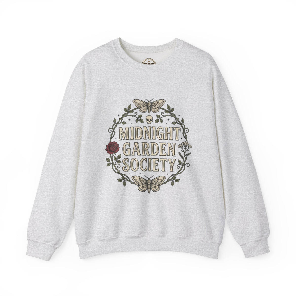 Midnight Garden botanical crest Sweatshirt | Gothic botanicals, floral skull motif — view 7