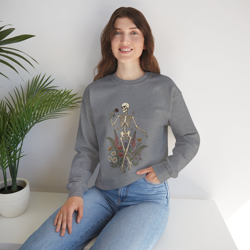 Skeleton with Blooms Crewneck, Gothic Botanicals sweatshirt
