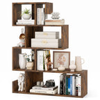 5-Tier S-Shaped Bookshelf with Open Cubes - Rustic Brown