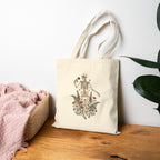 Skeleton with Wildflowers Tote | Gothic Botanicals canvas bag — view 5