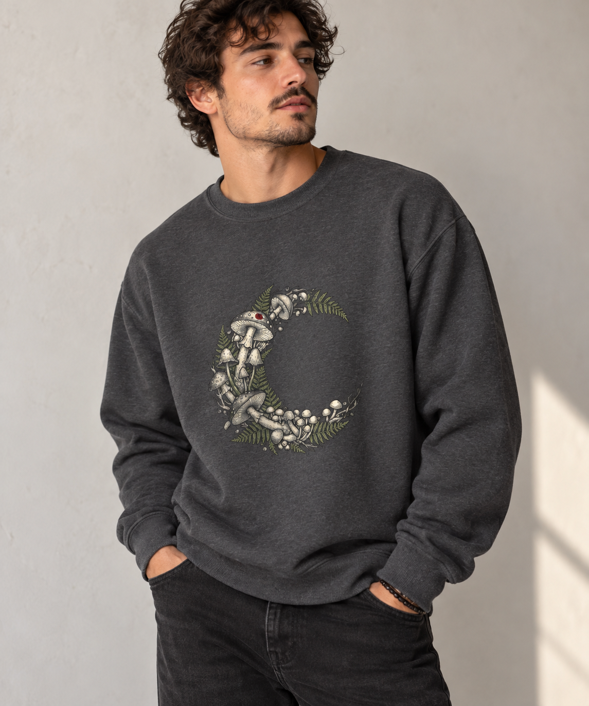 Crescent Moon Floral Wreath Sweatshirt | Gothic Botanicals — view 5