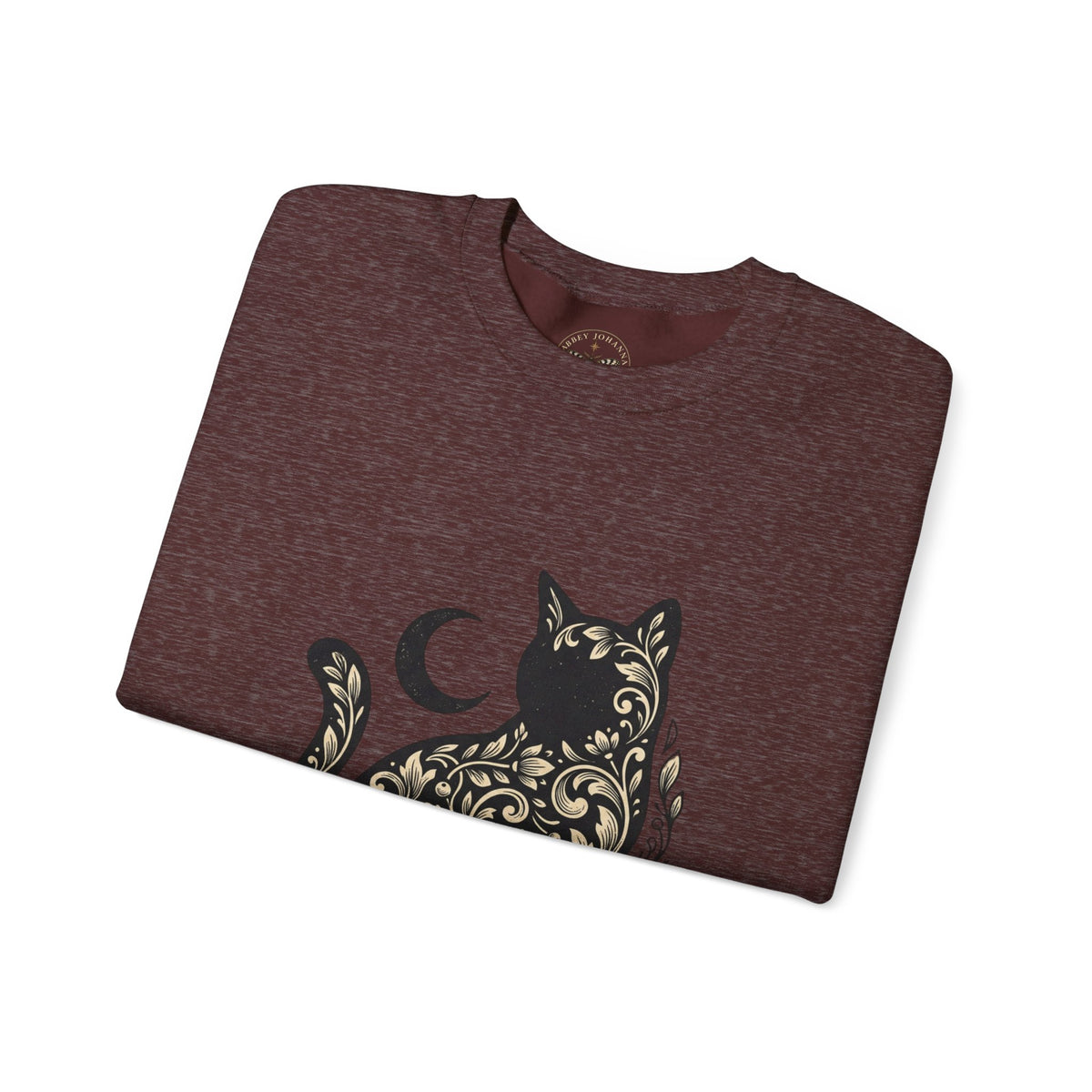 Gothic Botanical Cat Sweatshirt | Crescent Moon, Ornate Florals