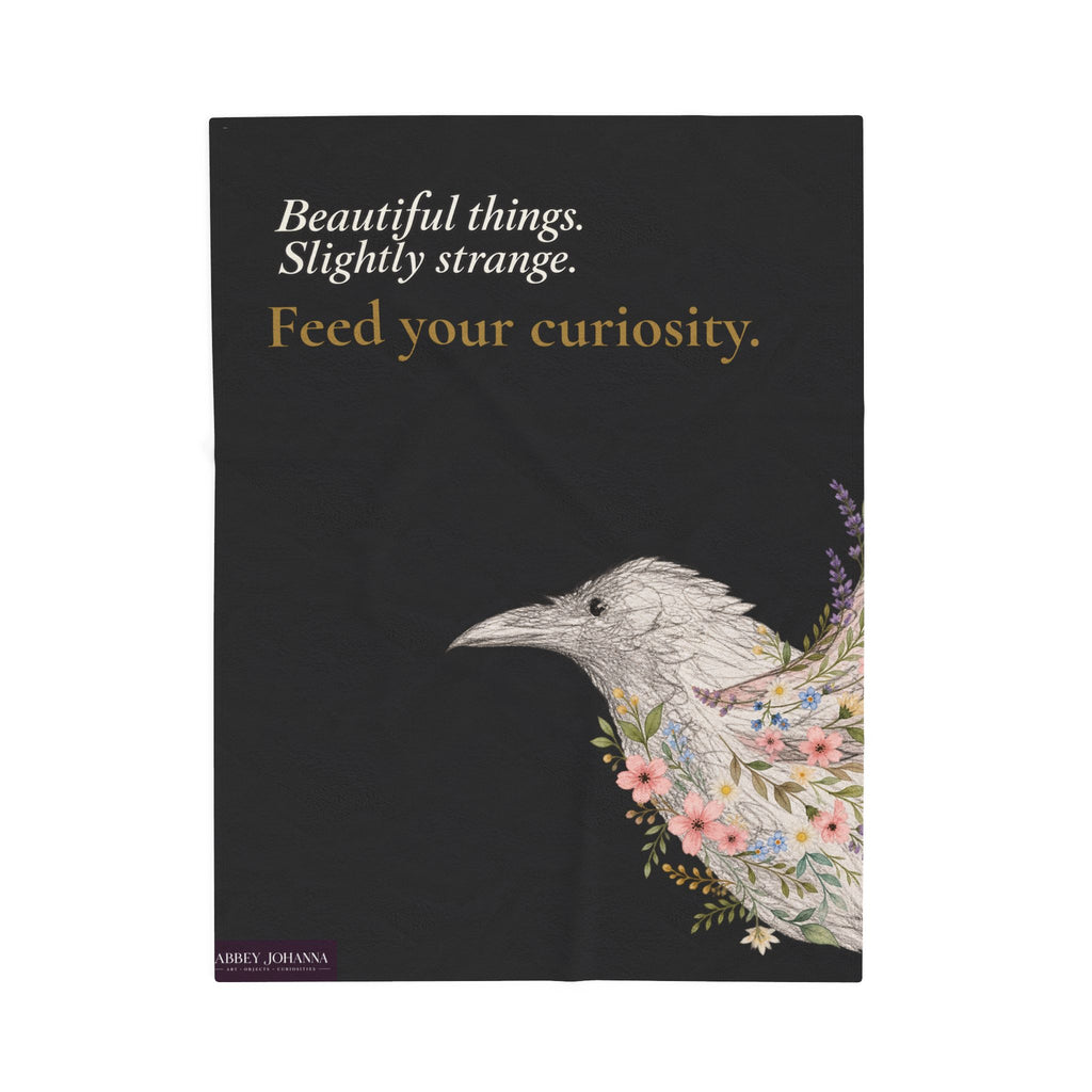 Stay Curious raven and botanical plush throw blanket by Abbey Johanna — product view 2