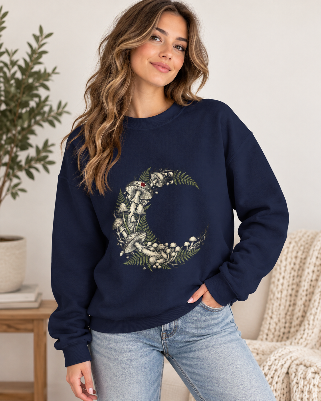 Crescent Moon Floral Wreath Sweatshirt | Gothic Botanicals — view 3