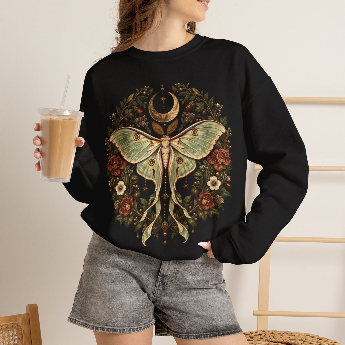 Beetle Botanical Wreath Pullover Sweatshirt | Gothic Botanicals