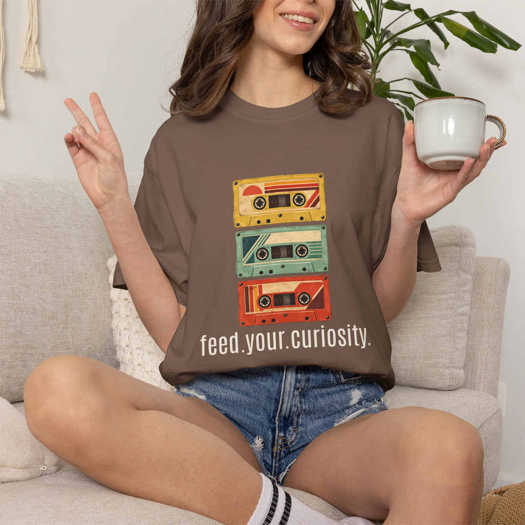 T-Shirt — Vintage Cassette Stack “feed.your.curiosity.” Retro Music Tee — view 28