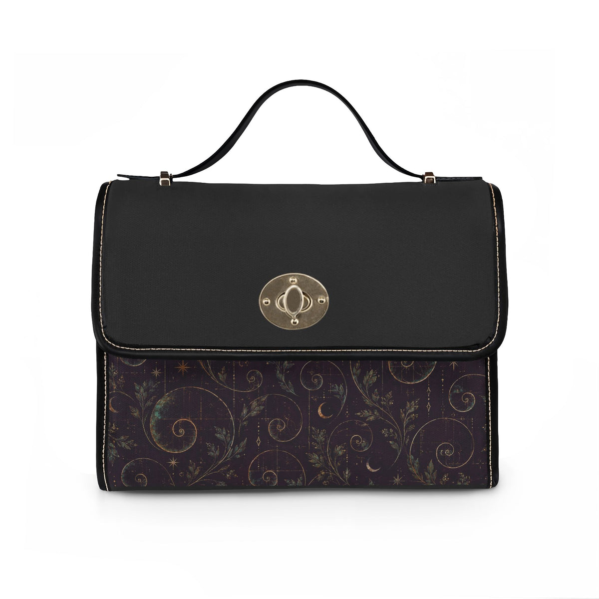 Minimalistic Dreamy Satchel Bag – Vintage Floral Accent, Leather-Trimmed Waterproof Handbag