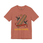 Skate Till Late Skateboard Tee | Traditional Tattoo Flash, Swallows & Banner — view 13