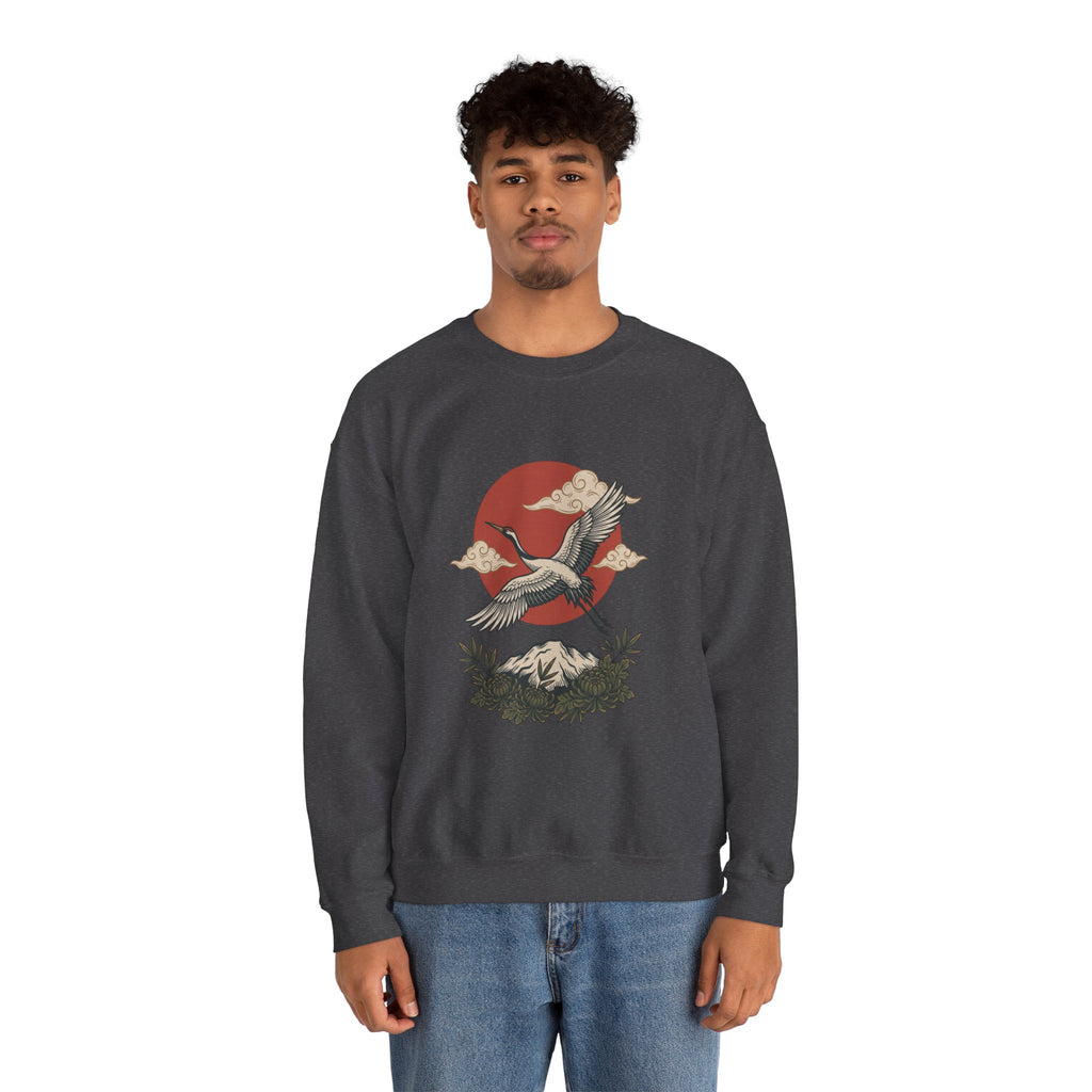 Traditional Tattoo-Style Crane Illustration Sweatshirt | Vintage Flash, Limited Palette — view 67