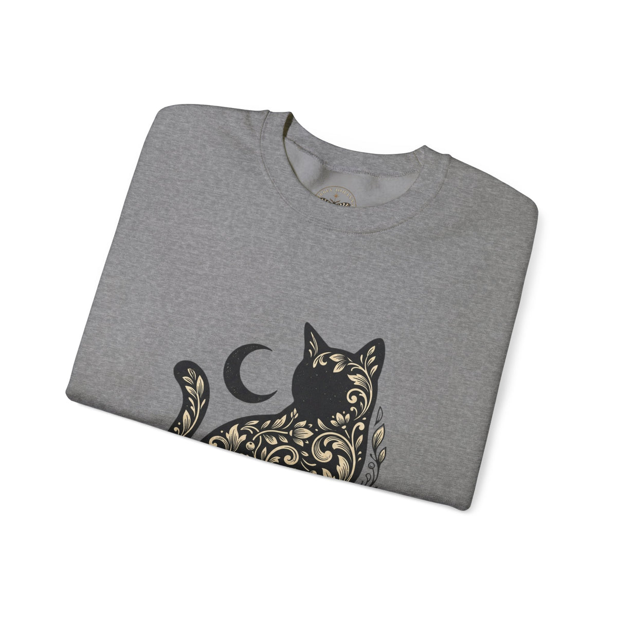 Gothic Botanical Cat Sweatshirt | Crescent Moon, Ornate Florals