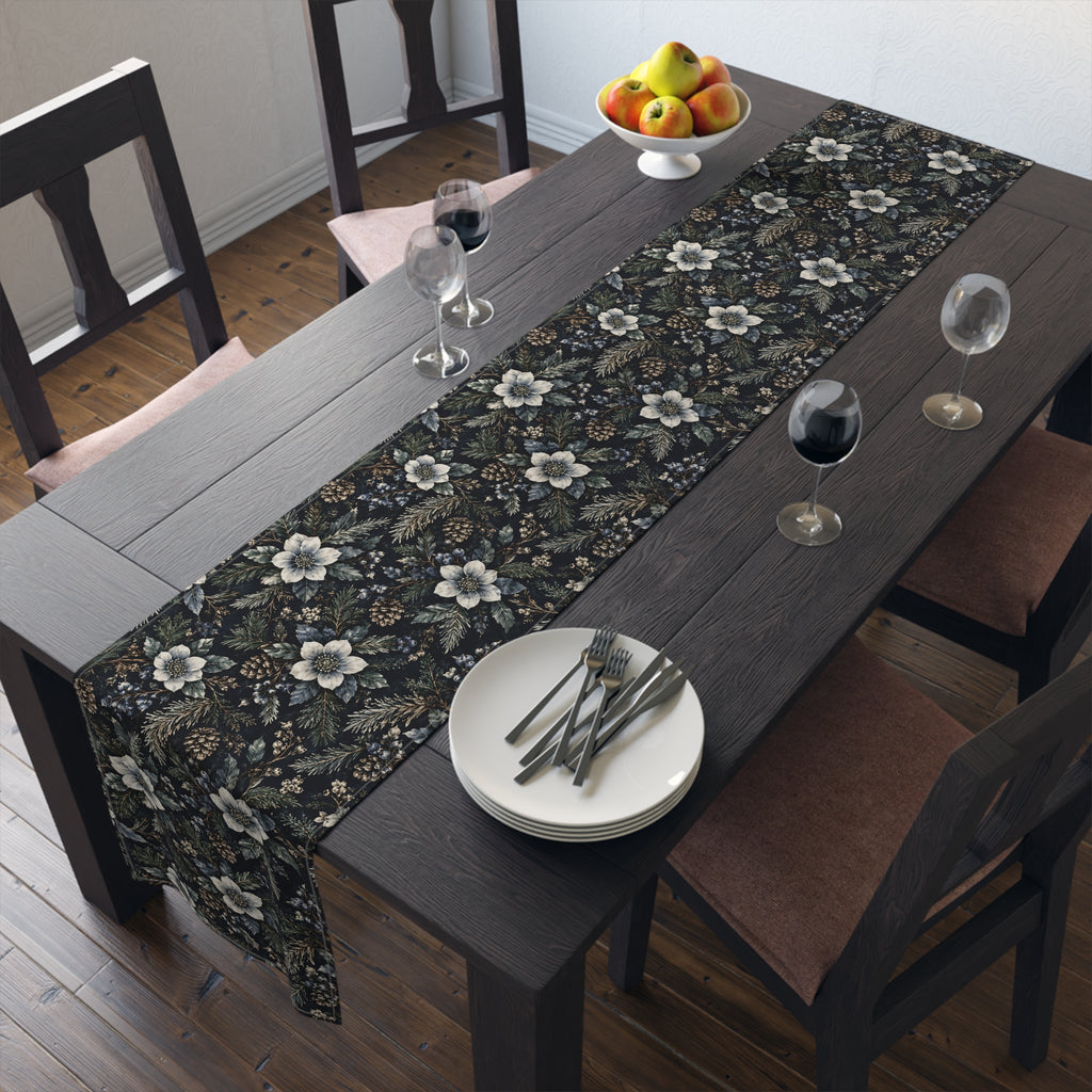 Midnight Winter Garden Cotton Twill Table Runner | The Winter House Collection
