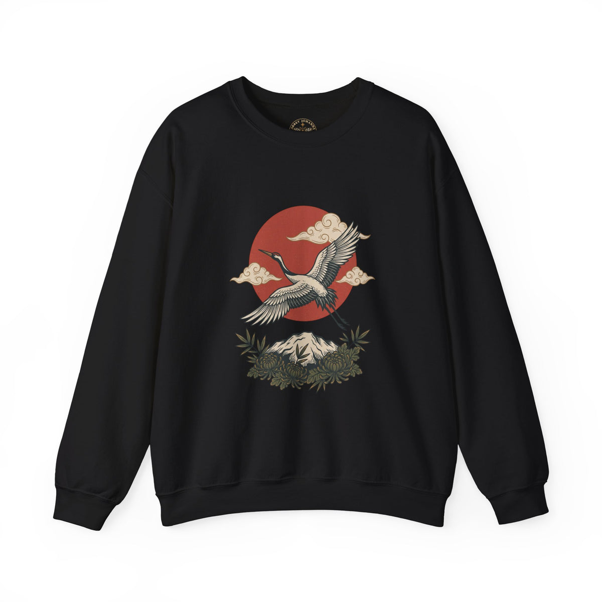 Traditional Tattoo-Style Crane Illustration Sweatshirt | Vintage Flash, Limited Palette — view 3