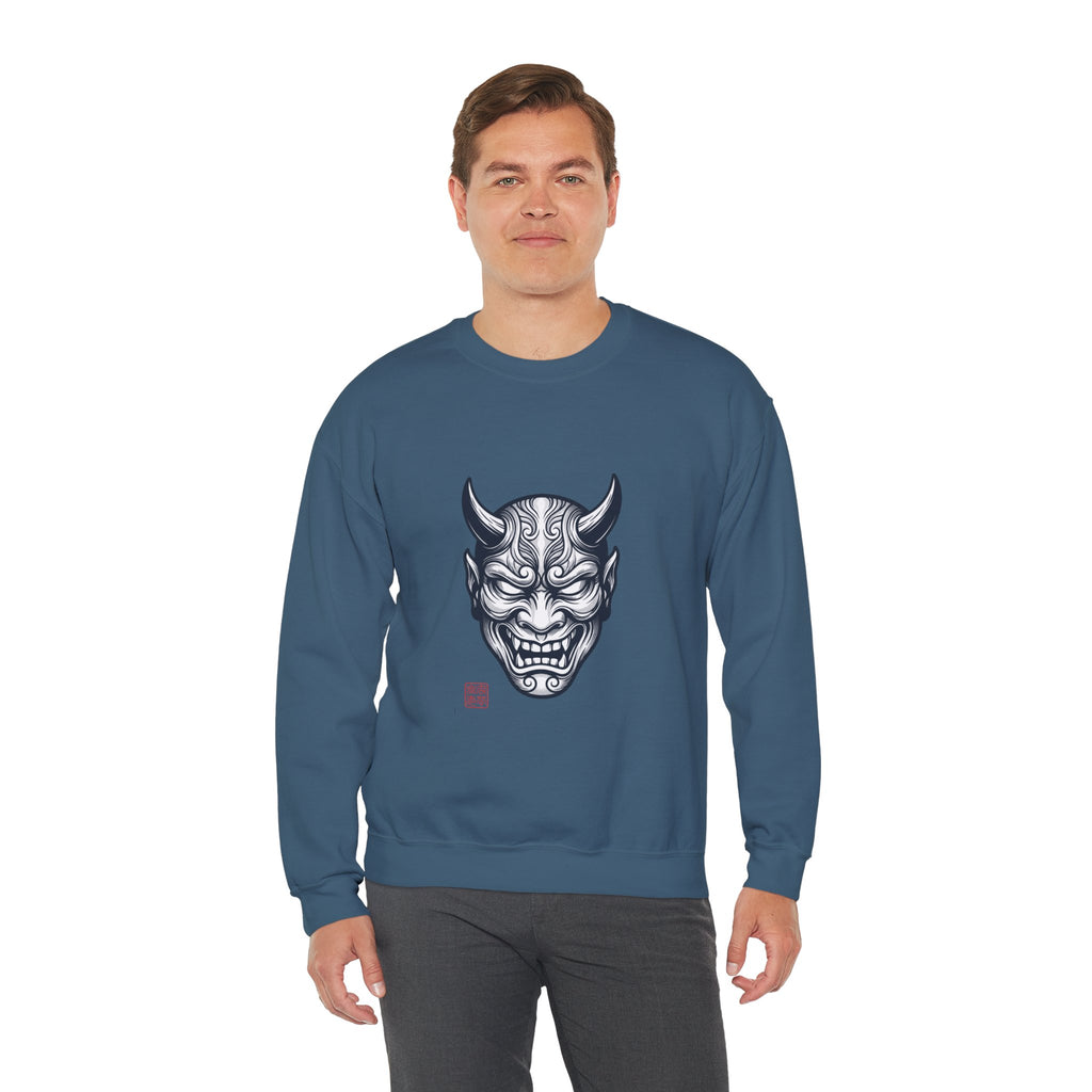 Oni Mask Illustration Crewneck Sweatshirt | Traditional Tattoo-Inspired, Bold Flash Art — view 5