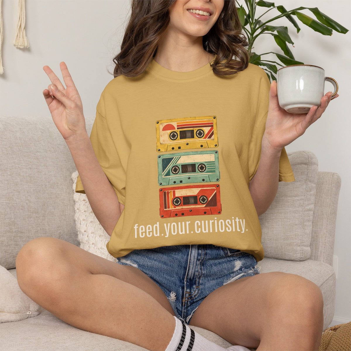 T-Shirt — Vintage Cassette Stack “feed.your.curiosity.” Retro Music Tee — view 18