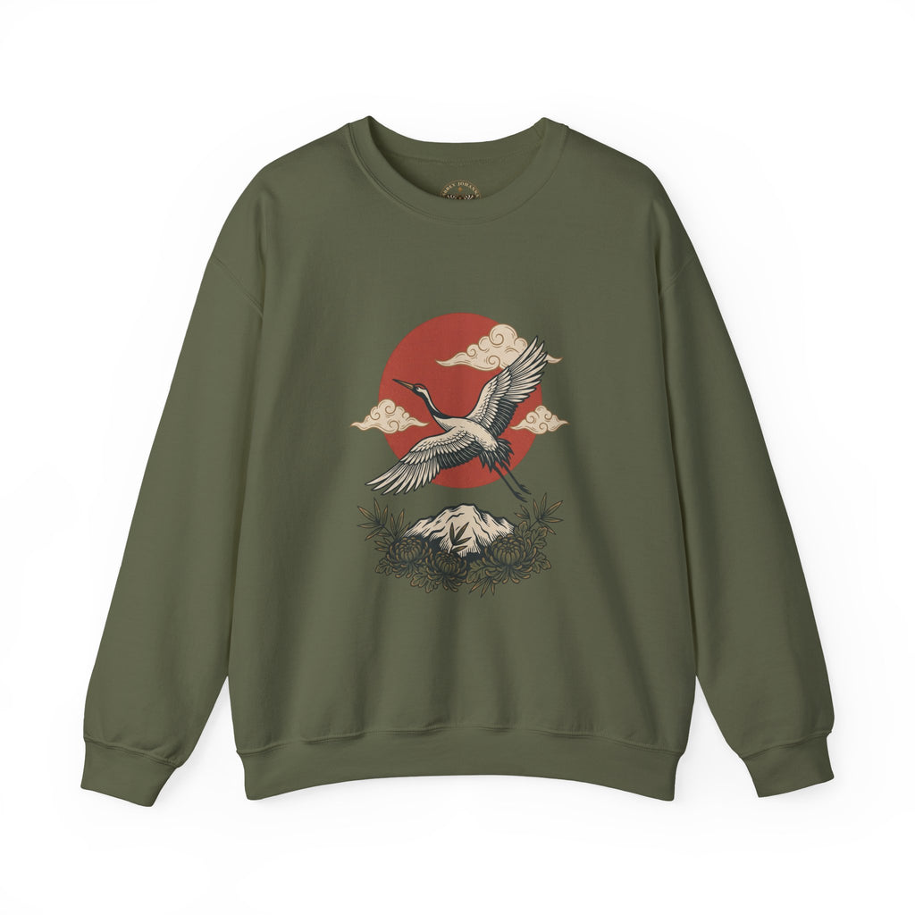 Traditional Tattoo-Style Crane Illustration Sweatshirt | Vintage Flash, Limited Palette — view 6