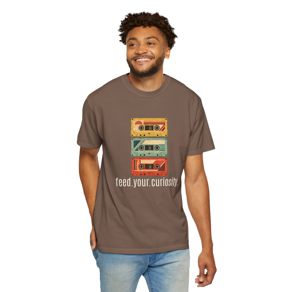 T-Shirt — Vintage Cassette Stack “feed.your.curiosity.” Retro Music Tee — view 5