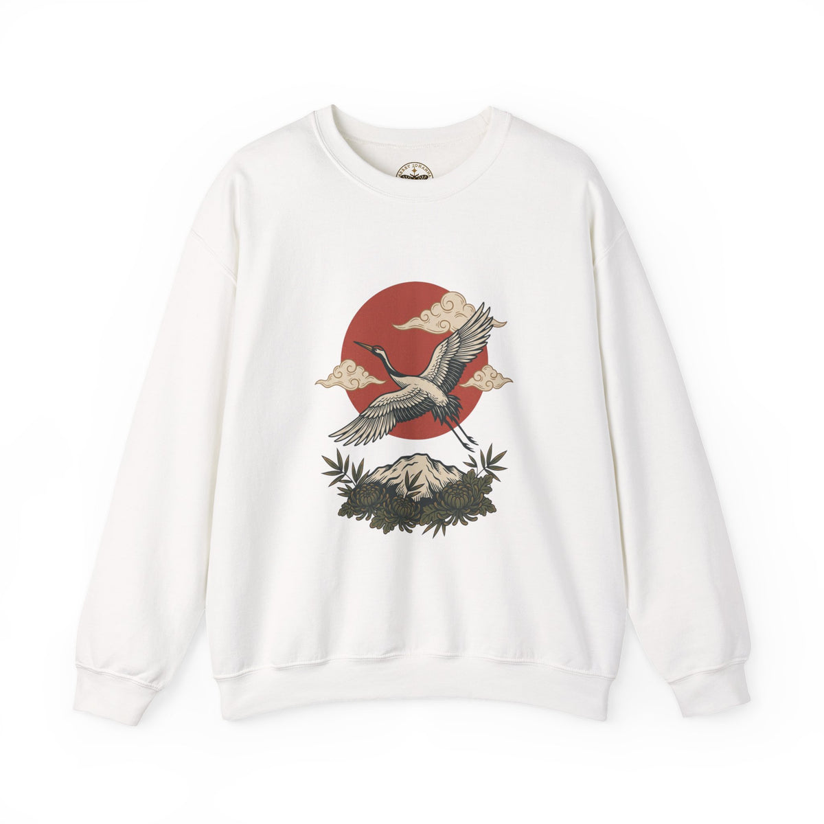 Traditional Tattoo-Style Crane Illustration Sweatshirt | Vintage Flash, Limited Palette — view 2