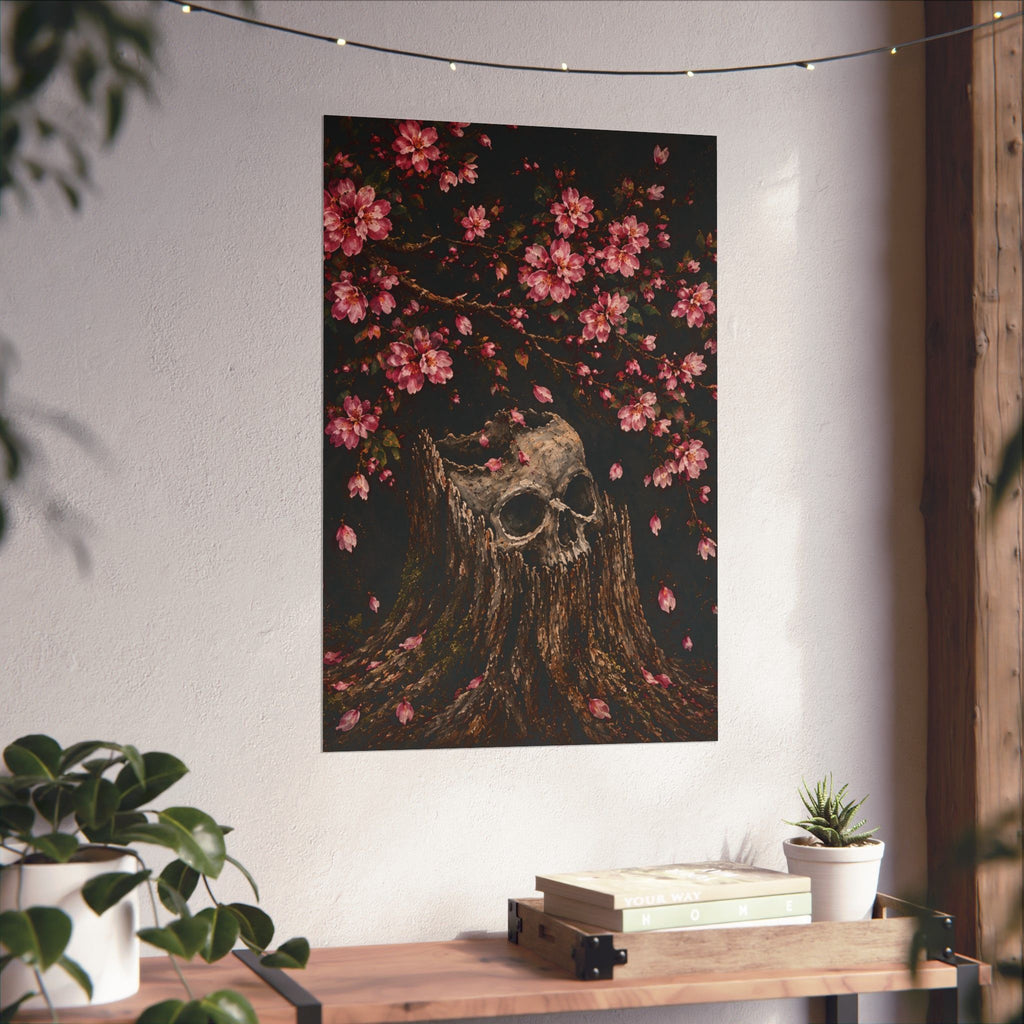 Night Garden No. 001 skull and cherry blossom fine art print by Abbey Johanna.