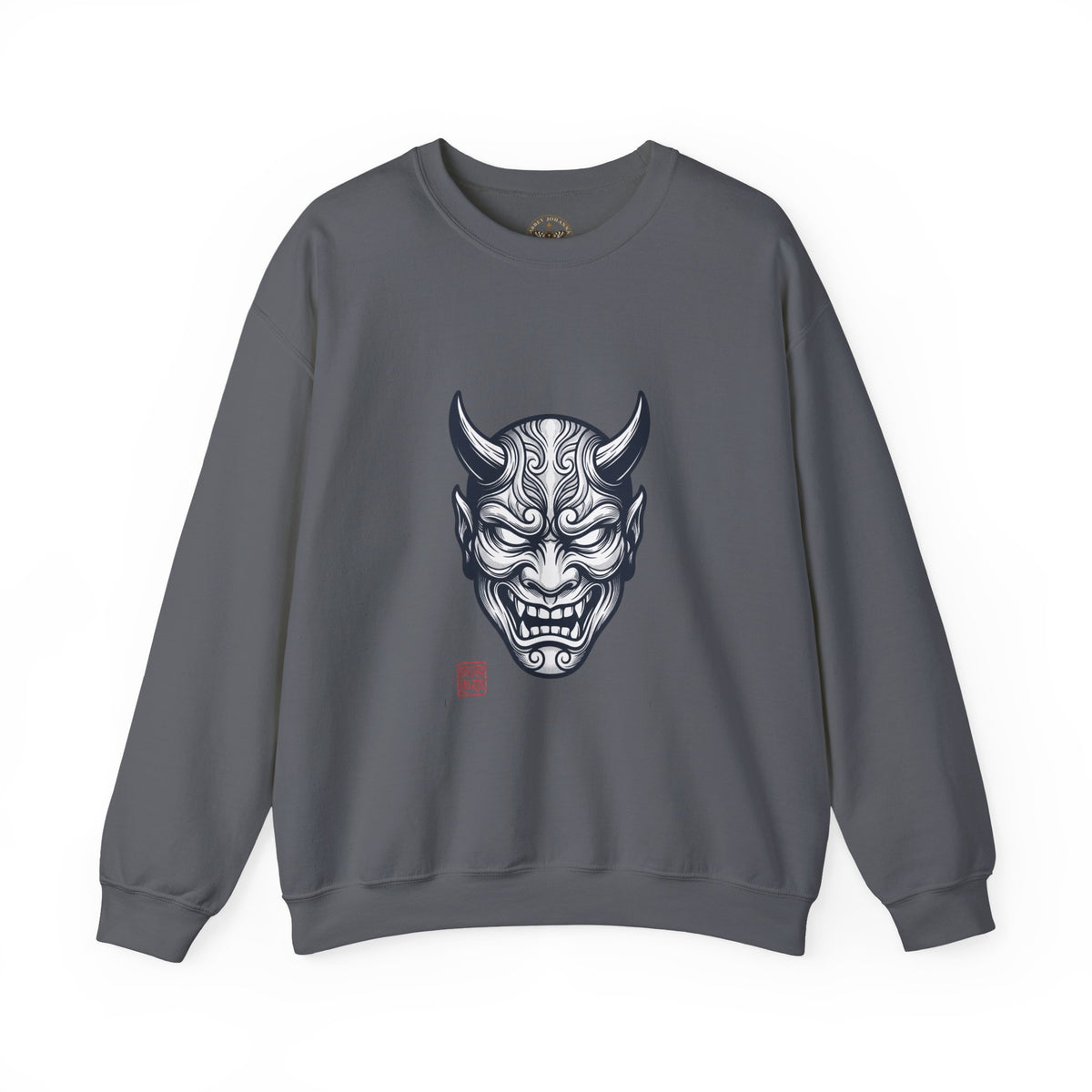 Oni Mask Illustration Crewneck Sweatshirt | Traditional Tattoo-Inspired, Bold Flash Art — view 6