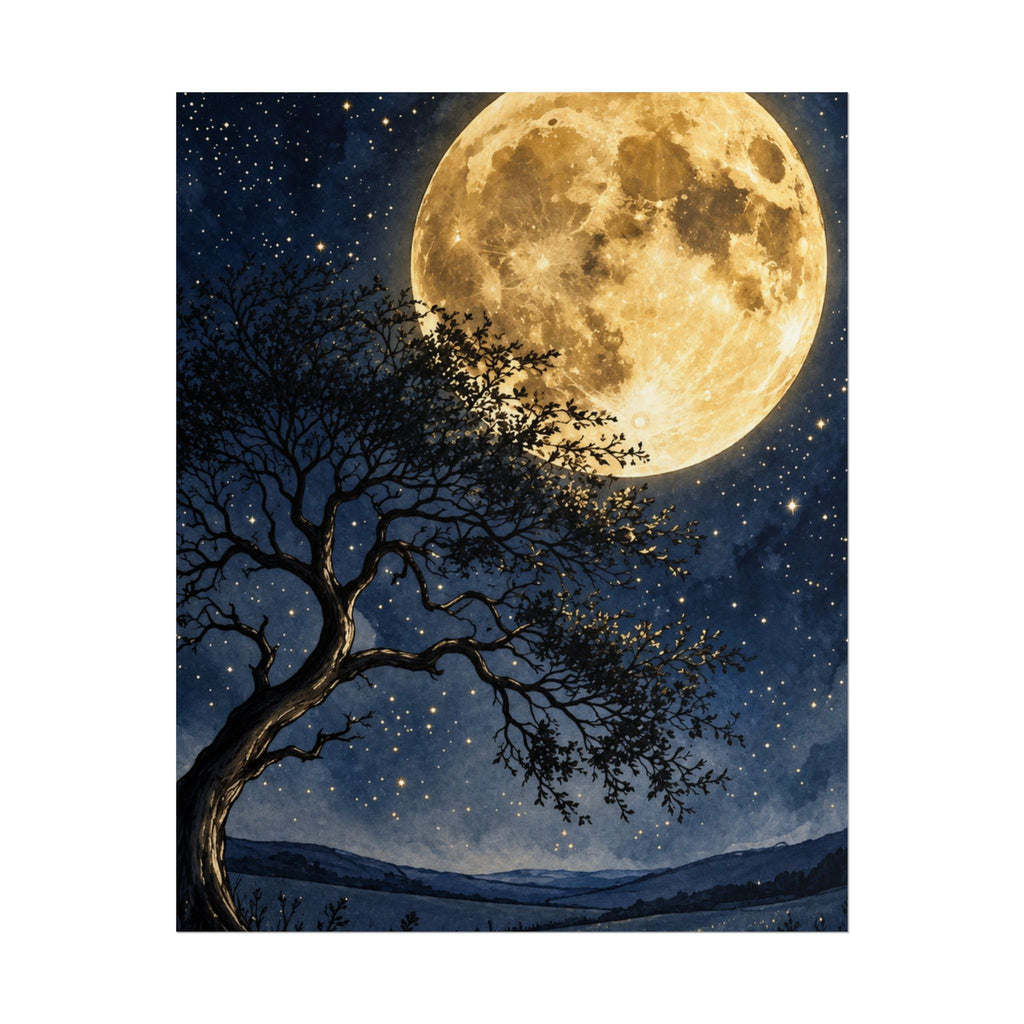 Moonlit Tree Surreal Poster — Night Sky Wall Art Print — view 1