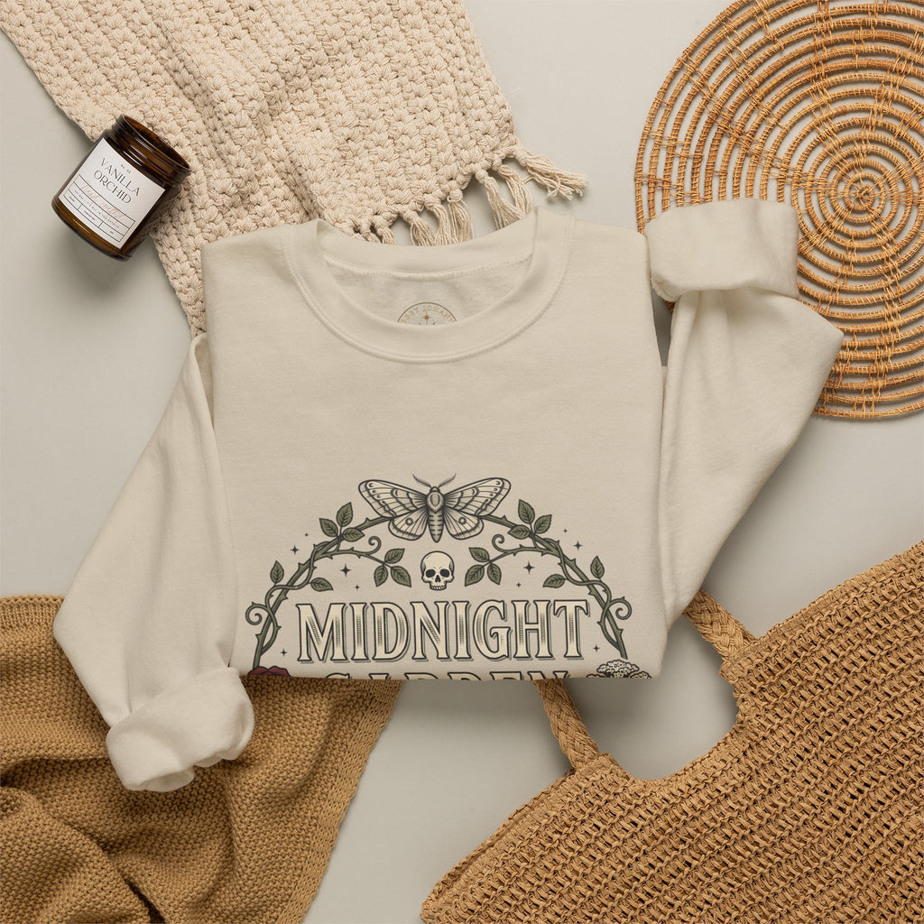 Midnight Garden botanical crest Sweatshirt | Gothic botanicals, floral skull motif — view 8